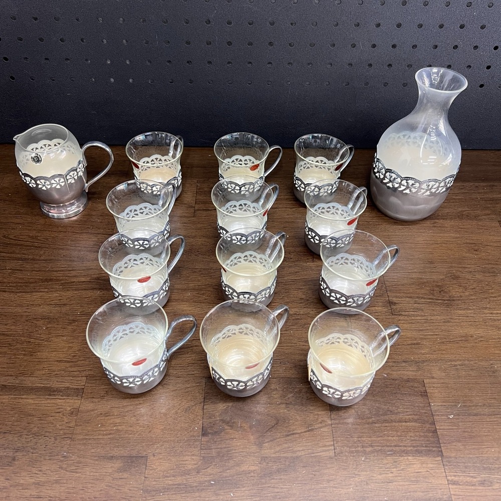 Antique‎ Silver-plated Japan Windsor Series Tea cups decanter glass (circa 1967)